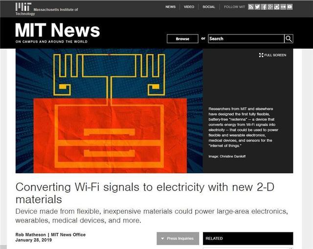 科学家将WiFi信号转换成电力
