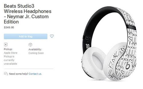 苹果将推出内马尔定制版无线头戴式耳机售价349.95美元
