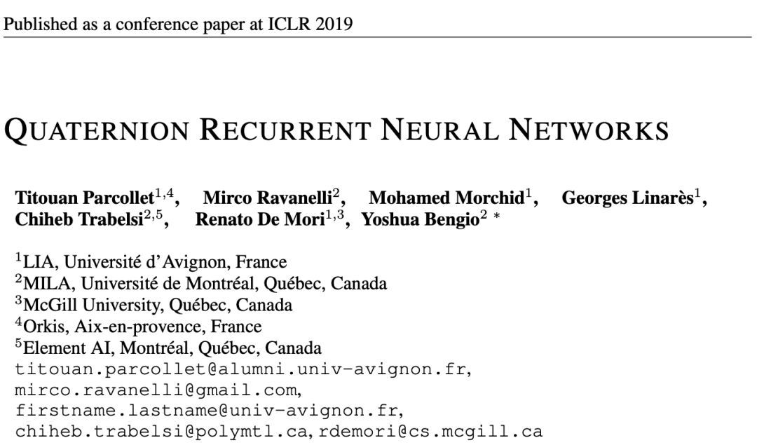 ICLR2019|与胶囊网络异曲同工：Bengio等提出四元数循环神经网络